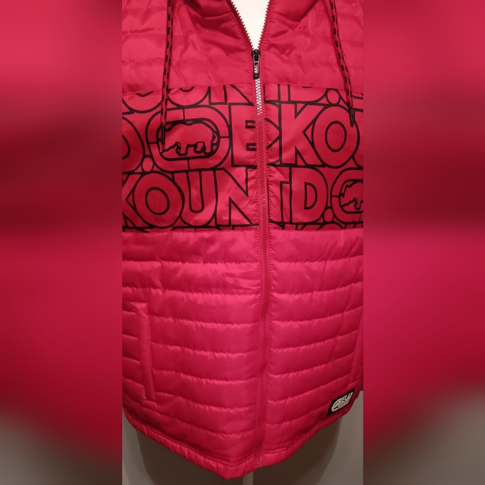 ECKO UNLTD Puffer Vest Mens Size XL Red/Black Hooded Full Zip Spell Out - Picture 5 of 16